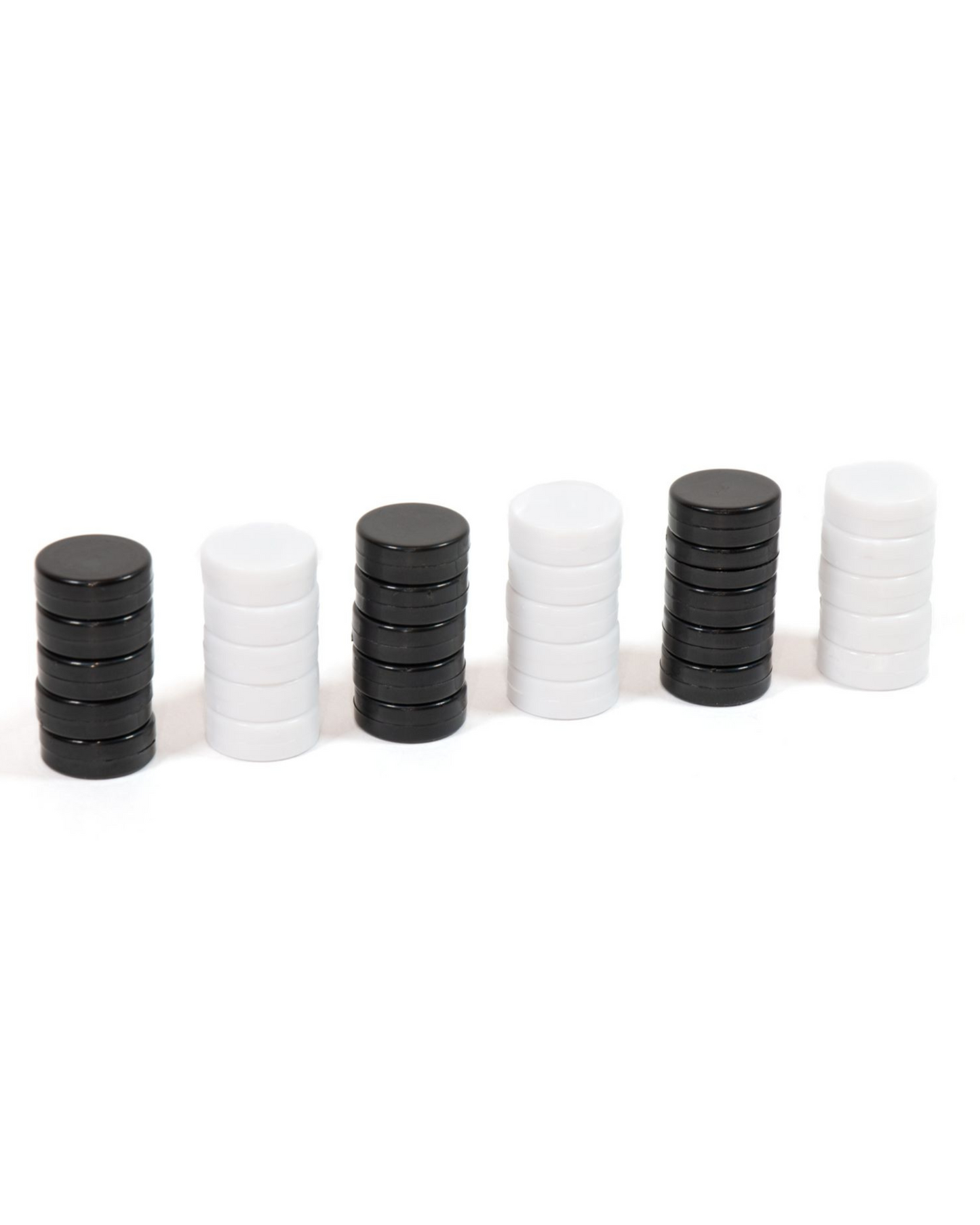 Stacks of black and white checkers