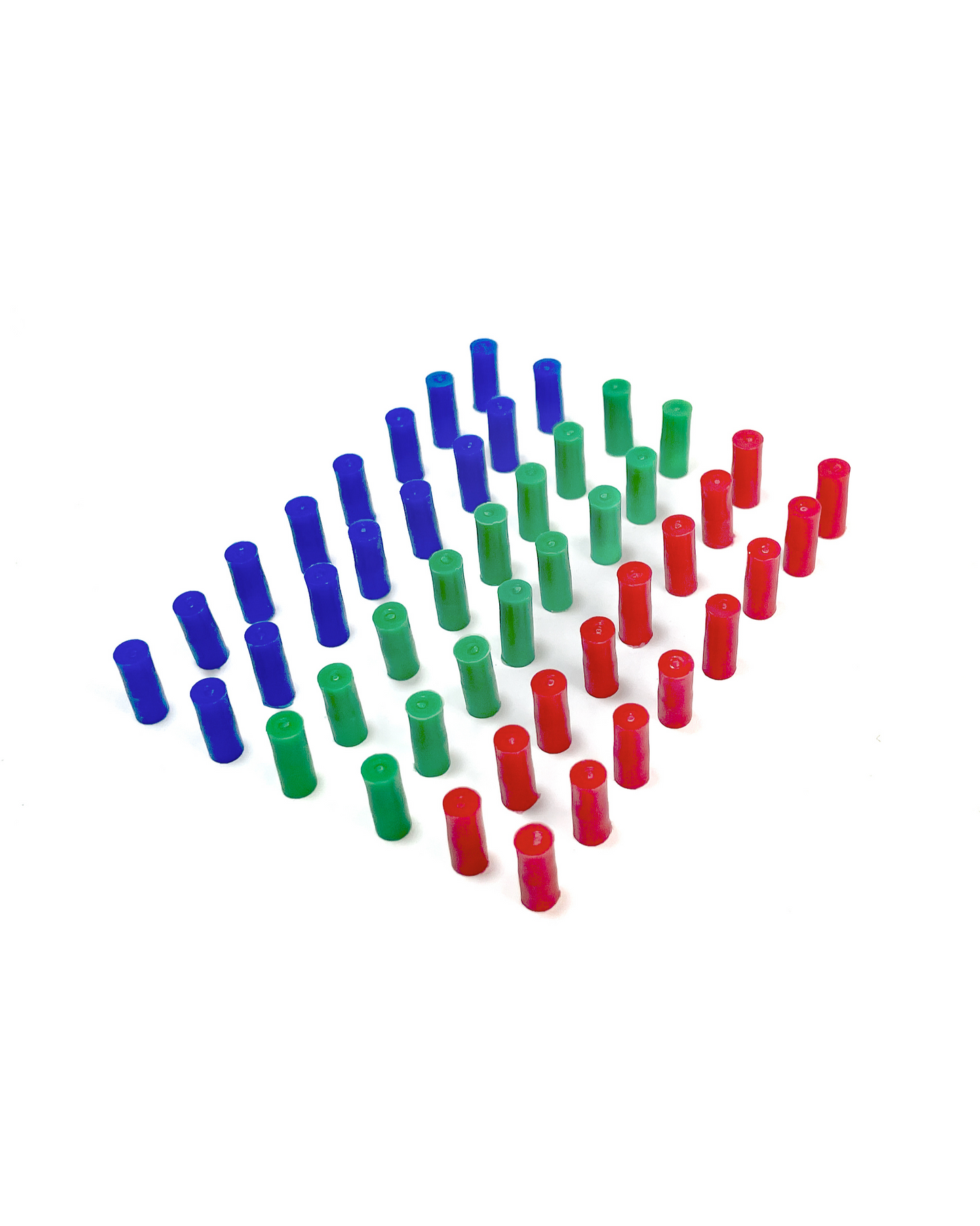 48 pieces of Incremental Map Magnets for use with MagBoard Cribbage & Mancala. Red Green Blue colors, 16 each color