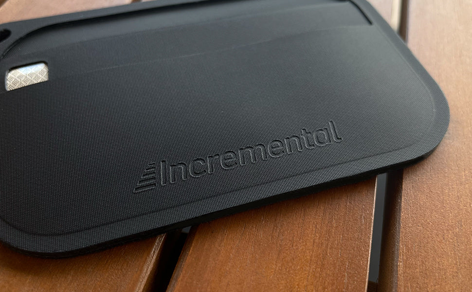 image of the incremental RFID EDC slim wallet on a wooden table